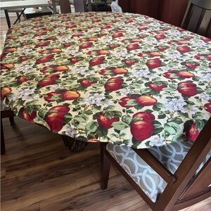 Apple blossoms  Tablecloth with Red and Green Apples  on yellow background